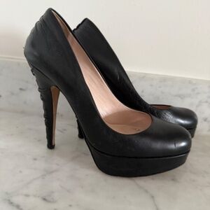 Miu Miu black calf leather corset platform pump